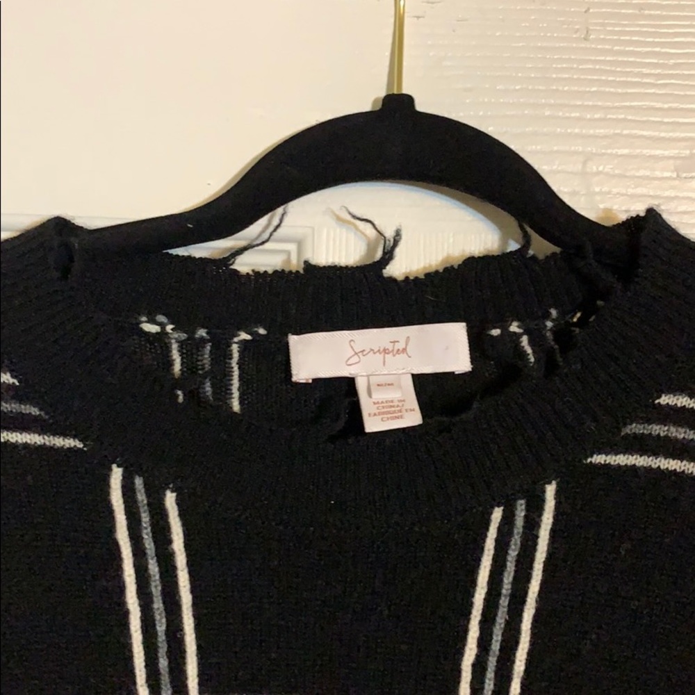 Scripted Distressed Striped Sweater - image 3